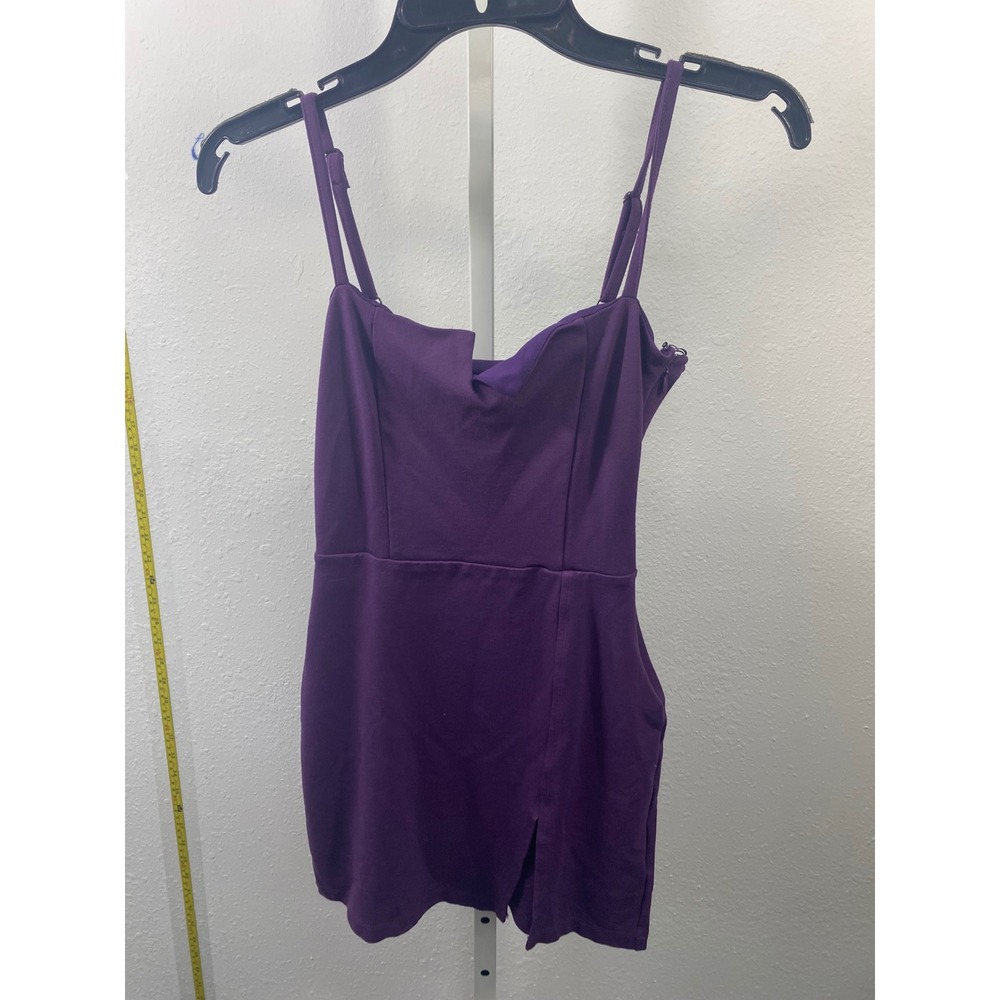 Socialite Purple Mini Dress Sleeveless Notched Neck Bodycon Cami Slit XS